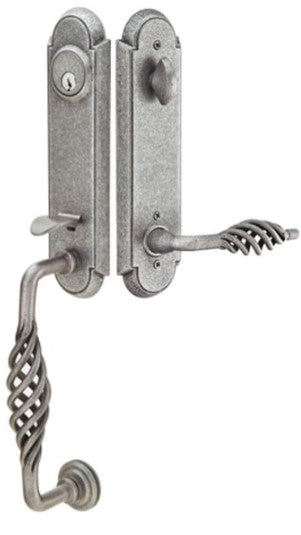 Emtek Wrought Steel Monolithic Lafayette Grip Tubular Handleset with Madison Ivory knob