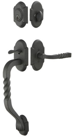 Emtek Wrought Steel Sectional San Carlos Grip Tubular Handleset with Madison Black knob