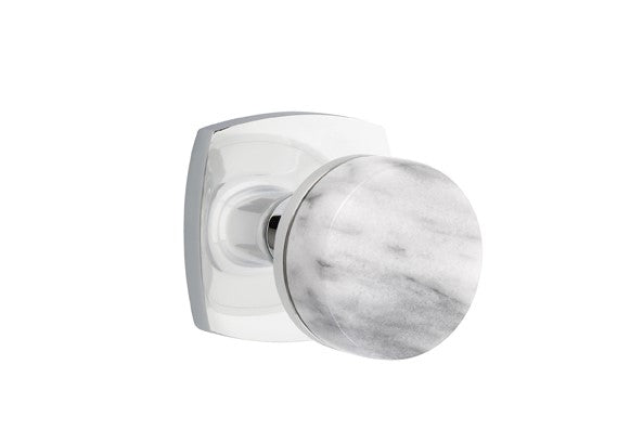 Emtek Select Conical White Marble Knob Concealed Screws with Urban Modern Rosette