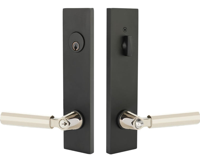 Emtek Modern Rectangular Two Point Lock with L Square Key in Tribeca Lever
