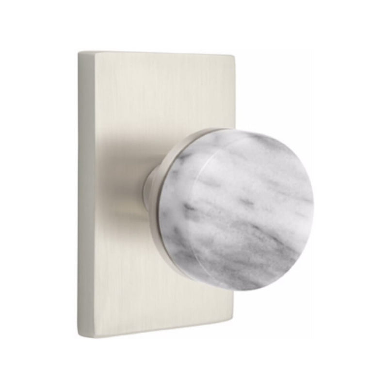 Emtek Select Conical White Marble Knob Concealed Screws with Modern Rectangular Rosette