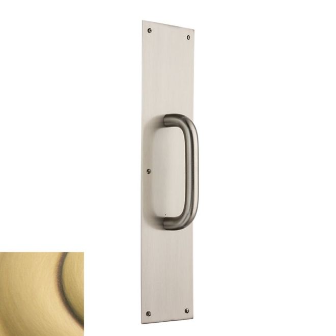 Baldwin 2357060 Pull Plate 4" x 16" with Contemporary Pull Satin Brass with Brown Finish - Satin Brass with Brown - Brass