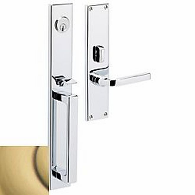 Baldwin 6976060RENT Minneapolis Right Hand Single Cylinder Entry Mortise Lock Trim Satin Brass and Brown Finish - Right Hand - NA