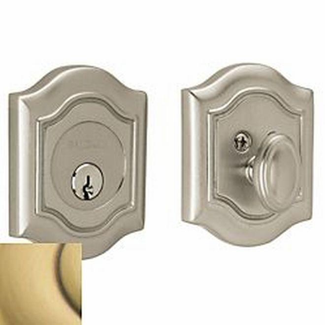 Baldwin 8237060 Bethpage Single Cylinder Deadbolt Satin Brass and Brown Finish - Satin Brass with Brown - NA
