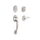 Baldwin Reserve DCCOLXCURLTAR150 Double Cylinder Columbus Handleset with Left Hand Curve Lever and Traditional Arch Rose with 6AL Latch and Dual Strike Satin Nickel Finish - Left Hand - NA