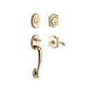 Baldwin Reserve DCCOLXCURRTAR003 Double Cylinder Columbus Handleset with Right Hand Curve Lever and Traditional Arch Rose with 6AL Latch and Dual Strike Lifetime Brass Finish - Right Hand - NA