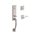 Baldwin Reserve DCDELXCURRTSR150 Double Cylinder Del Mar Handleset with Right Hand Curve Lever and Traditional Square Rose with 6AL Latch and Dual Strike Satin Nickel Finish - Right Hand - NA