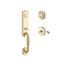 Baldwin Reserve DCNEWXCURRTAR003 Double Cylinder New Hampshire Handleset with Right Hand Curve Lever and Traditional Arch Rose with 6AL Latch and Dual Strike Lifetime Brass Finish - Right Hand - NA