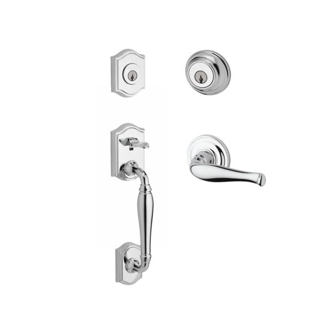 Baldwin Reserve DCWESXDECLTRR260 Double Cylinder Westcliff Handleset with Left Hand Decorative Lever and Traditional Round Rose with 6AL Latch and Dual Strike Bright Chrome Finish - Left Hand - NA