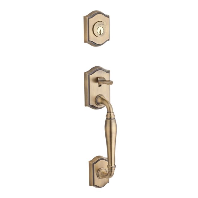Baldwin Reserve DCWESXDECLTSR049 Double Cylinder Westcliff Handleset with Left Hand Decorative Lever and Traditional Square Rose with 6AL Latch and Dual Strike Matte Brass and Black Finish - Left Hand - NA