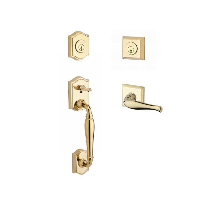 Baldwin Reserve DCWESXDECRTSR003 Double Cylinder Westcliff Handleset with Right Hand Decorative Lever and Traditional Square Rose with 6AL Latch and Dual Strike Lifetime Brass Finish - Right Hand - NA