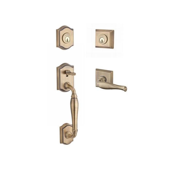Baldwin Reserve DCWESXDECRTSR049 Double Cylinder Westcliff Handleset with Right Hand Decorative Lever and Traditional Square Rose with 6AL Latch and Dual Strike Matte Brass and Black Finish - Right Hand - NA