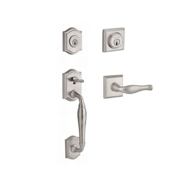 Baldwin Reserve DCWESXDECRTSR150 Double Cylinder Westcliff Handleset with Right Hand Decorative Lever and Traditional Square Rose with 6AL Latch and Dual Strike Satin Nickel Finish - Right Hand - NA