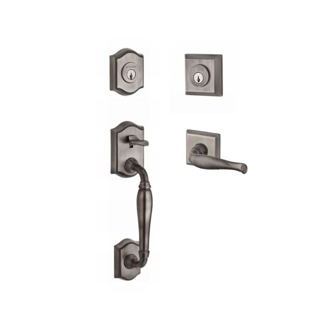 Baldwin Reserve DCWESXDECRTSR152 Double Cylinder Westcliff Handleset with Right Hand Decorative Lever and Traditional Square Rose with 6AL Latch and Dual Strike Matte Antique Nickel Finish - Right Hand - NA