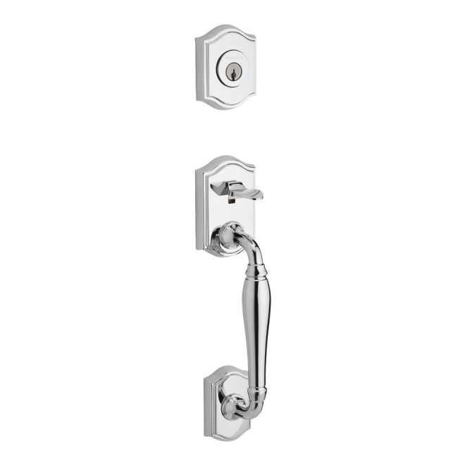 Baldwin Reserve DCWESXELLTRR260 Double Cylinder Westcliff Handleset with Ellipse Knob Traditional Round Rose with 6AL Latch and Dual Strike Bright Chrome Finish - NA - NA