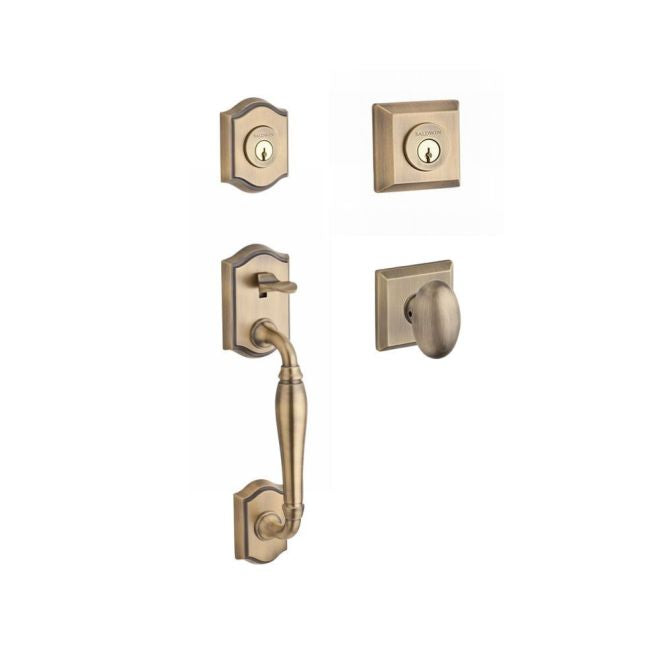 Baldwin Reserve DCWESXELLTSR049 Double Cylinder Westcliff Handleset with Ellipse Knob Traditional Square Rose with 6AL Latch and Dual Strike Matte Brass and Black Finish - NA - NA