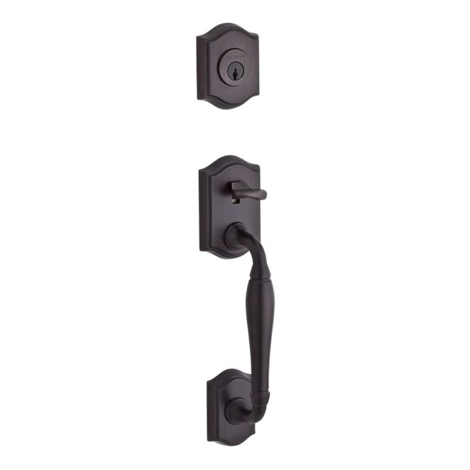 Baldwin Reserve DCWESXELLTSR112 Double Cylinder Westcliff Handleset with Ellipse Knob Traditional Square Rose with 6AL Latch and Dual Strike Venetian Bronze Finish - NA - NA