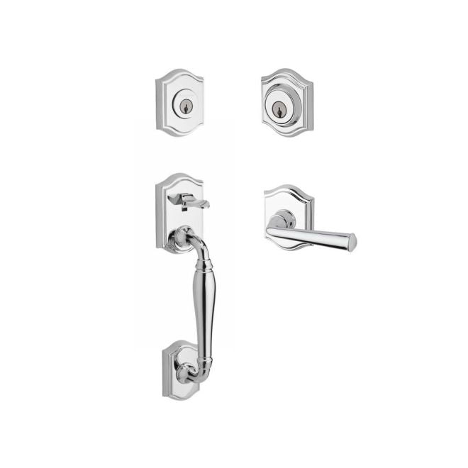 Baldwin Reserve DCWESXFEDRTAR260 Double Cylinder Westcliff Handleset with Right Hand Federal Lever and Traditional Arch Rose with 6AL Latch and Dual Strike Bright Chrome Finish - Right Hand - NA