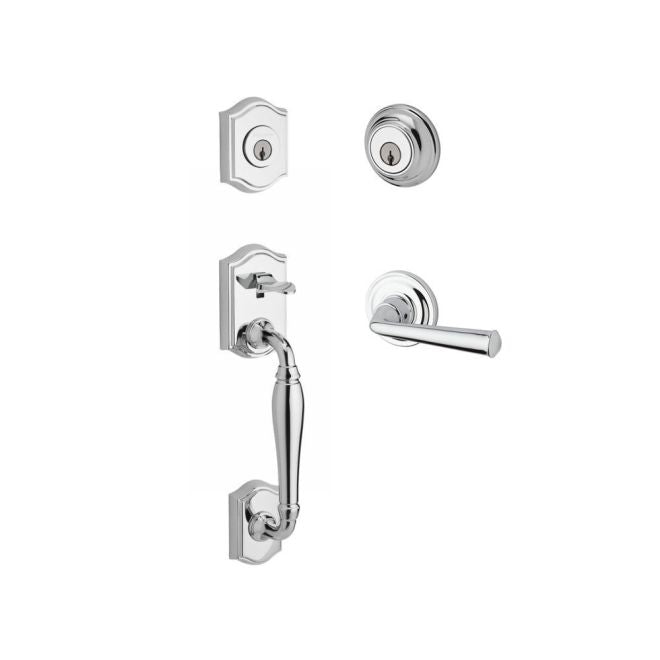 Baldwin Reserve DCWESXFEDRTRR260 Double Cylinder Westcliff Handleset with Right Hand Federal Lever and Traditional Round Rose with 6AL Latch and Dual Strike Bright Chrome Finish - Right Hand - NA