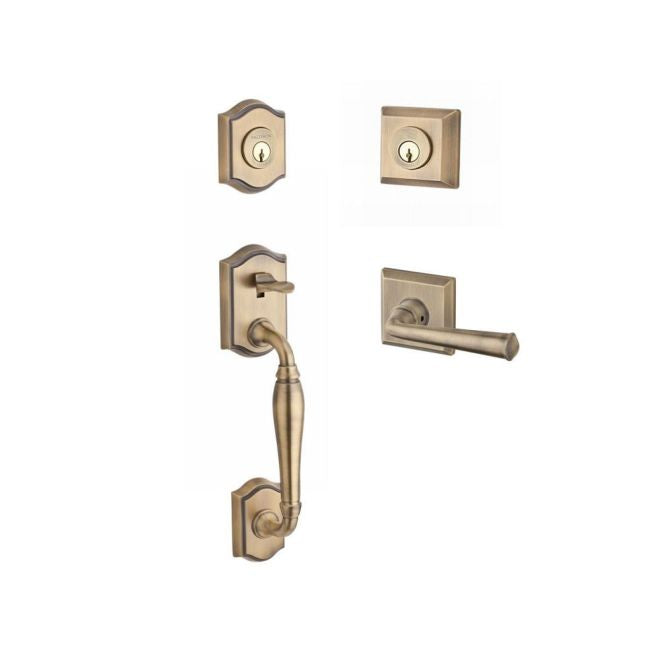Baldwin Reserve DCWESXFEDRTSR049 Double Cylinder Westcliff Handleset with Right Hand Federal Lever and Traditional Square Rose with 6AL Latch and Dual Strike Matte Brass and Black Finish - Right Hand - NA