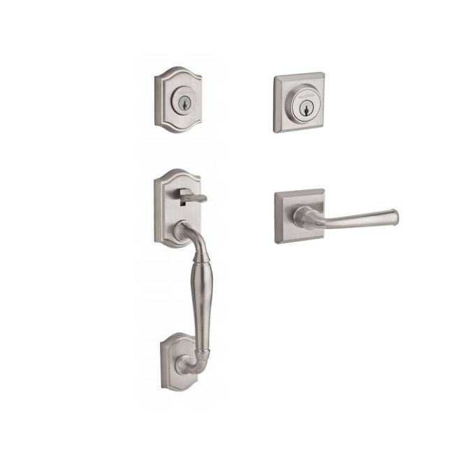 Baldwin Reserve DCWESXFEDRTSR150 Double Cylinder Westcliff Handleset with Right Hand Federal Lever and Traditional Square Rose with 6AL Latch and Dual Strike Satin Nickel Finish - Right Hand - NA