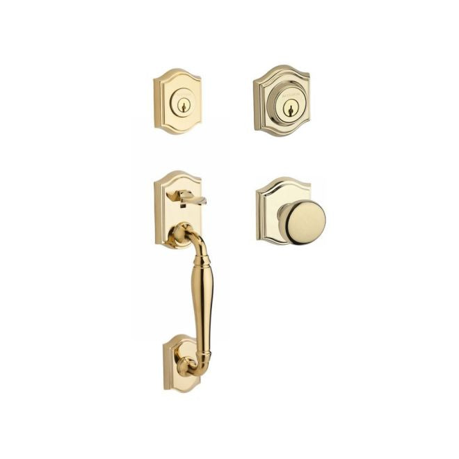 Baldwin Reserve DCWESXROUTAR003 Double Cylinder Westcliff Handleset with Round Knob and Traditional Arch Rose with 6AL Latch and Dual Strike Lifetime Brass Finish - NA - NA