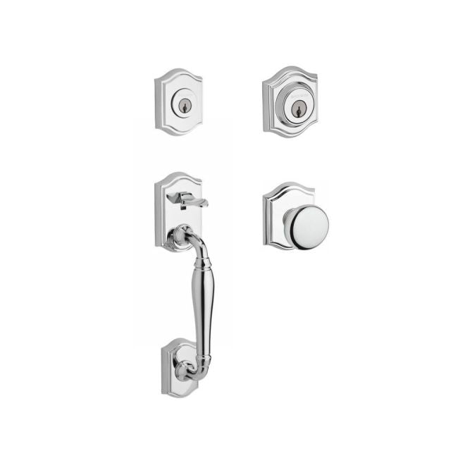 Baldwin Reserve DCWESXROUTAR260 Double Cylinder Westcliff Handleset with Round Knob and Traditional Arch Rose with 6AL Latch and Dual Strike Bright Chrome Finish - NA - NA