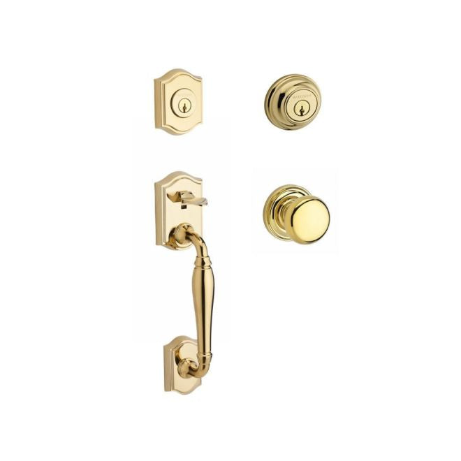 Baldwin Reserve DCWESXROUTRR003 Double Cylinder Westcliff Handleset with Round Knob and Traditional Round Rose with 6AL Latch and Dual Strike Lifetime Brass Finish - NA - NA