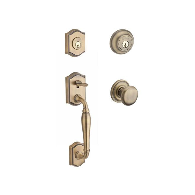 Baldwin Reserve DCWESXROUTRR049 Double Cylinder Westcliff Handleset with Round Knob and Traditional Round Rose with 6AL Latch and Dual Strike Matte Brass and Black Finish - NA - NA