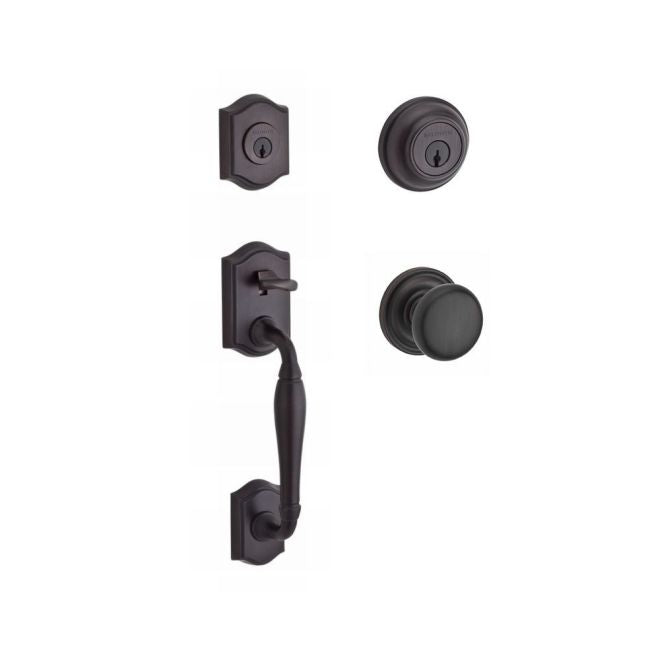 Baldwin Reserve DCWESXROUTRR112 Double Cylinder Westcliff Handleset with Round Knob and Traditional Round Rose with 6AL Latch and Dual Strike Venetian Bronze Finish - NA - NA