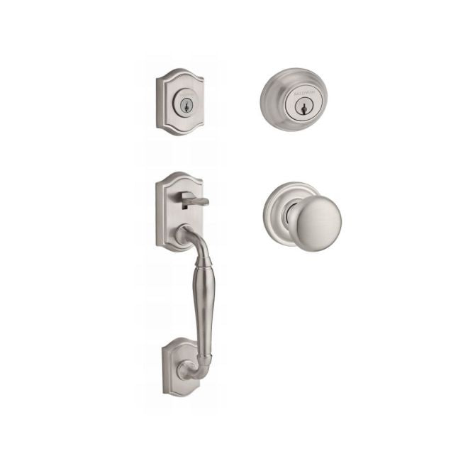 Baldwin Reserve DCWESXROUTRR150 Double Cylinder Westcliff Handleset with Round Knob and Traditional Round Rose with 6AL Latch and Dual Strike Satin Nickel Finish - NA - NA