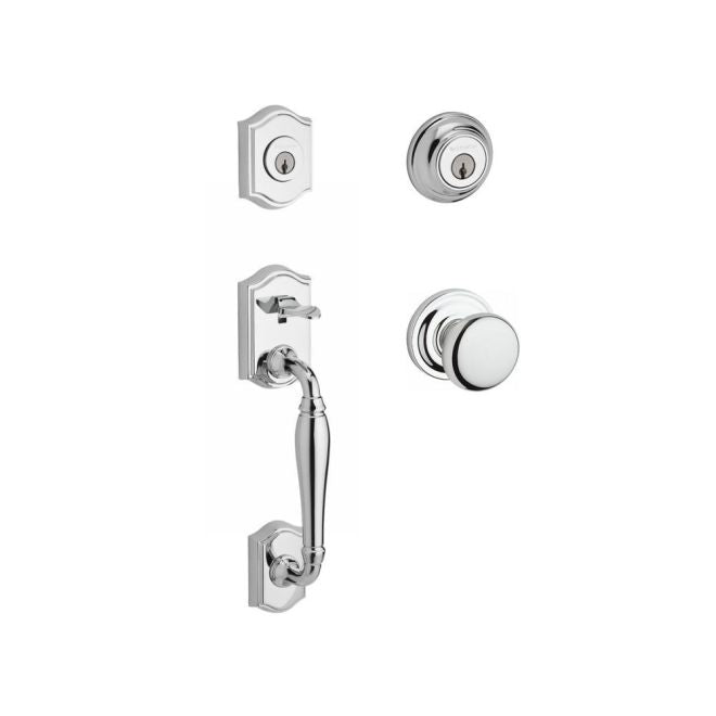 Baldwin Reserve DCWESXROUTRR260 Double Cylinder Westcliff Handleset with Round Knob and Traditional Round Rose with 6AL Latch and Dual Strike Bright Chrome Finish - NA - NA