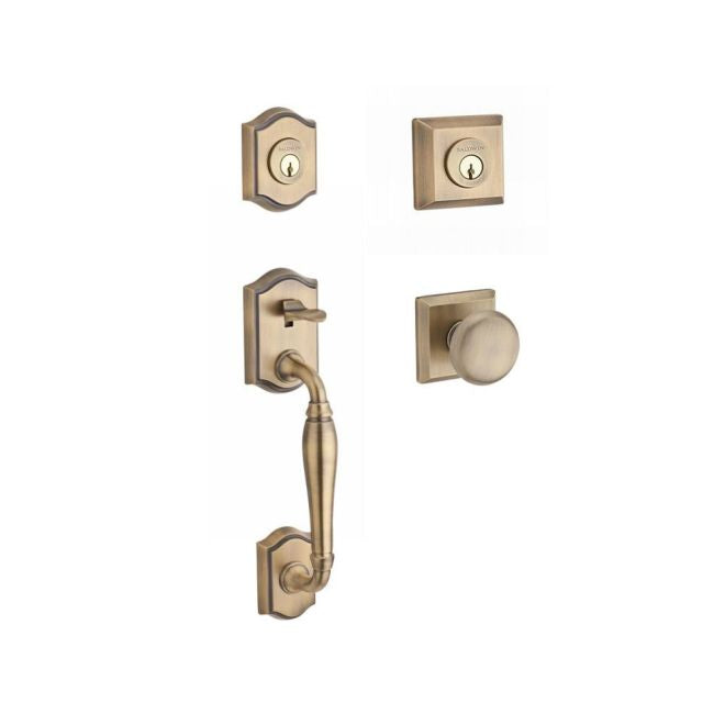 Baldwin Reserve DCWESXROUTSR049 Double Cylinder Westcliff Handleset with Round Knob and Traditional Square Rose with 6AL Latch and Dual Strike Matte Brass and Black Finish - NA - NA