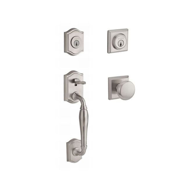 Baldwin Reserve DCWESXROUTSR150 Double Cylinder Westcliff Handleset with Round Knob and Traditional Square Rose with 6AL Latch and Dual Strike Satin Nickel Finish - NA - NA