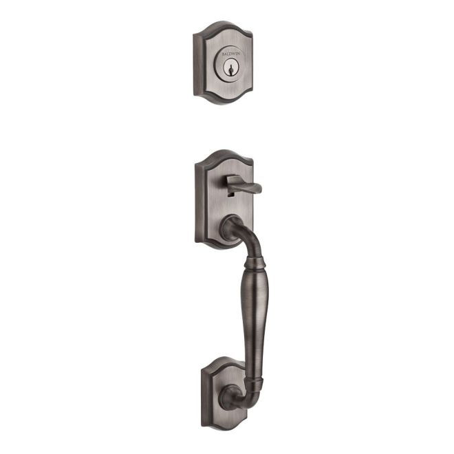 Baldwin Reserve DCWESXROUTSR152 Double Cylinder Westcliff Handleset with Round Knob and Traditional Square Rose with 6AL Latch and Dual Strike Matte Antique Nickel Finish - NA - NA