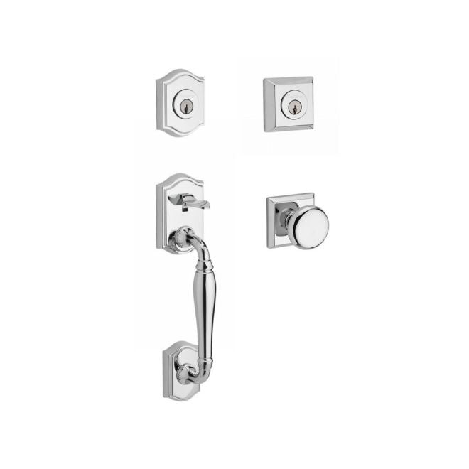 Baldwin Reserve DCWESXROUTSR260 Double Cylinder Westcliff Handleset with Round Knob and Traditional Square Rose with 6AL Latch and Dual Strike Bright Chrome Finish - NA - NA