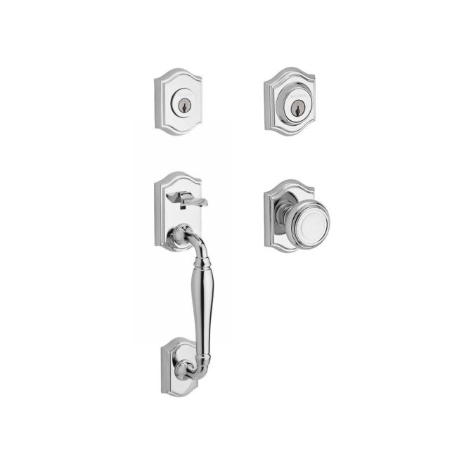 Baldwin Reserve DCWESXTRATAR260 Double Cylinder Westcliff Handleset with Traditional Knob and Traditional Arch Rose with 6AL Latch and Dual Strike Bright Chrome Finish - NA - NA