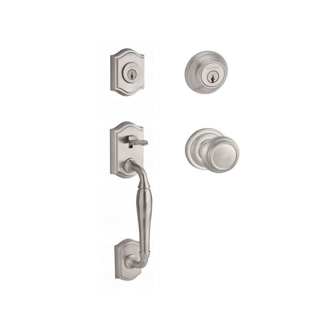 Baldwin Reserve DCWESXTRATRR150 Double Cylinder Westcliff Handleset with Traditional Knob and Traditional Round Rose with 6AL Latch and Dual Strike Satin Nickel Finish - NA - NA