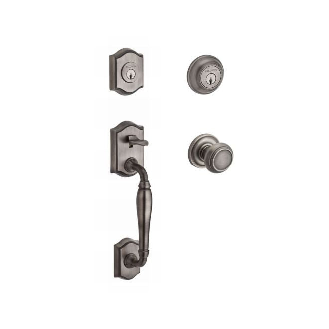Baldwin Reserve DCWESXTRATRR152 Double Cylinder Westcliff Handleset with Traditional Knob and Traditional Round Rose with 6AL Latch and Dual Strike Matte Antique Nickel Finish - NA - NA