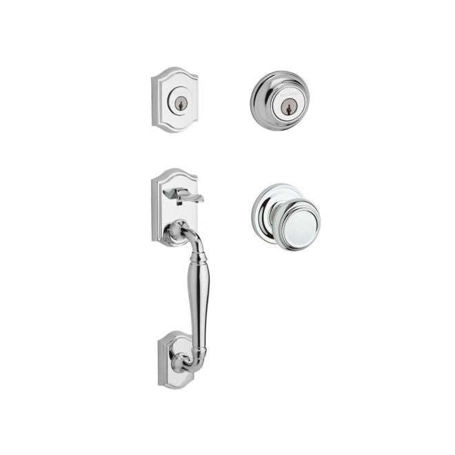 Baldwin Reserve DCWESXTRATRR260 Double Cylinder Westcliff Handleset with Traditional Knob and Traditional Round Rose with 6AL Latch and Dual Strike Bright Chrome Finish - NA - NA