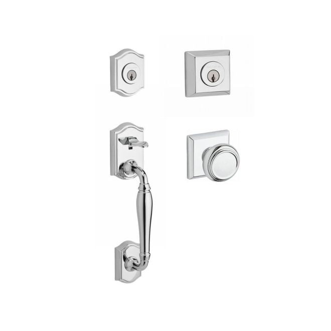 Baldwin Reserve DCWESXTRATSR260 Double Cylinder Westcliff Handleset with Traditional Knob and Traditional Square Rose with 6AL Latch and Dual Strike Bright Chrome Finish - NA - NA