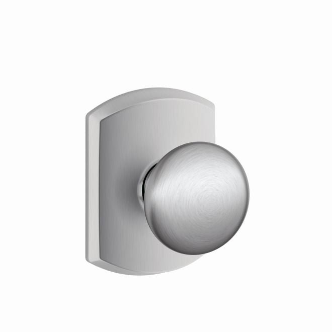 Schlage Residential F10PLY626GRW Plymouth Knob with Greenwich Rose Passage Lock with 16080 Latch and 10027 Strike Satin Chrome Finish - Satin Chrome - NA