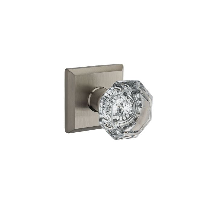 Baldwin Reserve FDCRYTSR150 Full Dummy Crystal Knob and Traditional Square Rose Satin Nickel Finish - Satin Nickel - Brass