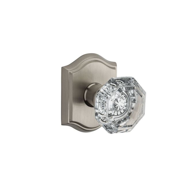 Baldwin Reserve PSCRYTAR150 Passage Crystal Knob with Traditional Arch Rose with 6AL Latch and Dual Strike Satin Nickel Finish - Satin Nickel - Brass