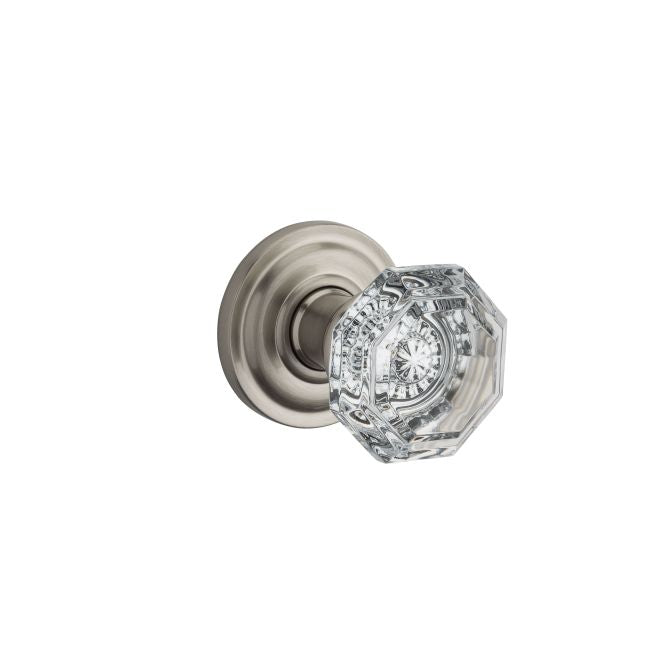 Baldwin Reserve PSCRYTRR150 Passage Crystal Knob with Traditional Round Rose with 6AL Latch and Dual Strike Satin Nickel Finish - Satin Nickel - Brass
