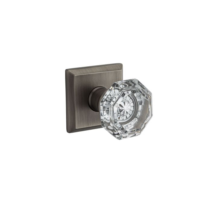 Baldwin Reserve PSCRYTSR152 Passage Crystal Knob with Traditional Square Rose with 6AL Latch and Dual Strike Matte Antique Nickel Finish - Matte Antique Nickel - Brass