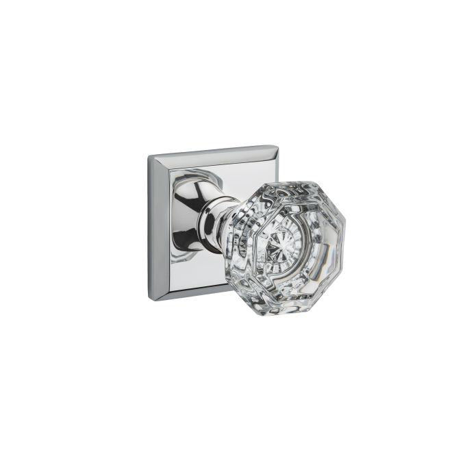 Baldwin Reserve PSCRYTSR260 Passage Crystal Knob with Traditional Square Rose with 6AL Latch and Dual Strike Bright Chrome Finish - Bright Chrome - Brass