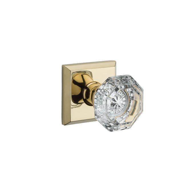 Baldwin Reserve PVCRYTSR003 Privacy Crystal Knob and Traditional Square Rose with 6AL Latch and Dual Strike Lifetime Brass Finish - Lifetime Brass - Brass