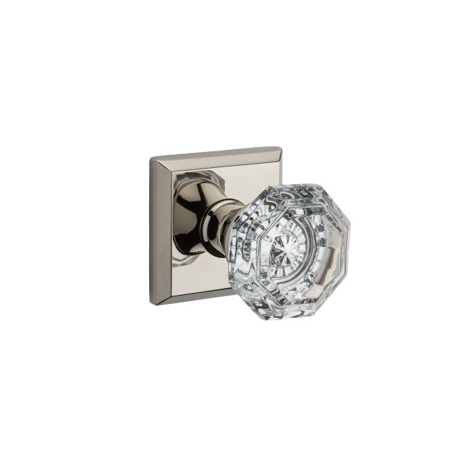 Baldwin Reserve PVCRYTSR141 Privacy Crystal Knob and Traditional Square Rose with 6AL Latch and Dual Strike Bright Nickel Finish - Bright Nickel - Brass