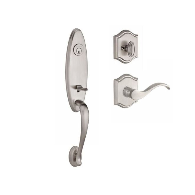 Baldwin Reserve SCCHEXCURLTAR150 Single Cylinder Chesapeake Handleset Left Hand Curve Lever and Traditional Arch Rose with 6AL Latch and Dual Strike Satin Nickel Finish - Left Hand - NA